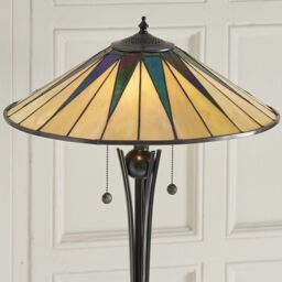 Loops 1.5m Tiffany Twin Floor Lamp Black & Multi Colour Stained Glass Shade i00009 - thumbnail 3