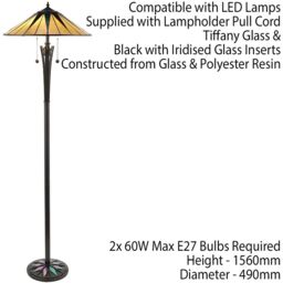 Loops 1.5m Tiffany Twin Floor Lamp Black & Multi Colour Stained Glass Shade i00009 - thumbnail 2