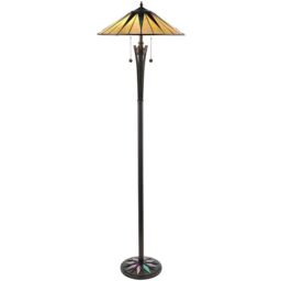 Loops 1.5m Tiffany Twin Floor Lamp Black & Multi Colour Stained Glass Shade i00009 - thumbnail 1