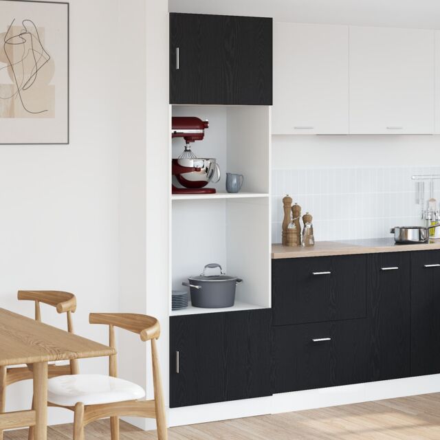 Berkfield Home Microwave Cabinet Black Oak 60x57x207 cm Engineered Wood - Size: 60 x 57 x 207 cm - image 1