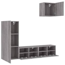 Berkfield Home 4 Piece TV Wall Units Grey Sonoma Engineered Wood - thumbnail 4
