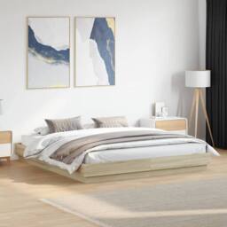Berkfield Home Bed Frame with LED without Mattress Sonoma Oak 200x200 cm in Brown - thumbnail 2