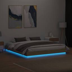 Berkfield Home Bed Frame with LED without Mattress Sonoma Oak 200x200 cm in Brown - thumbnail 4