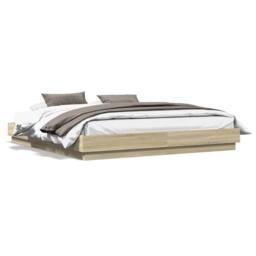 Berkfield Home Bed Frame with LED without Mattress Sonoma Oak 200x200 cm in Brown - thumbnail 5