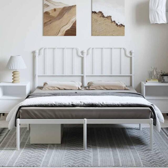 Berkfield Home Metal Bed Frame with Headboard White 150x200 cm King Size - image 1