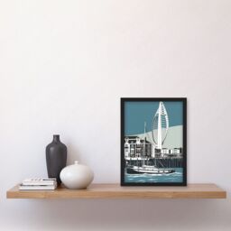 Artery8 Portsmouth Historic Dockyard with Spinnaker Tower Artwork Framed Wall Art Print A4 in Black - thumbnail 2