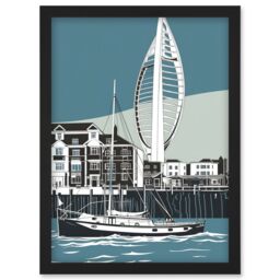 Artery8 Portsmouth Historic Dockyard with Spinnaker Tower Artwork Framed Wall Art Print A4 in Black - thumbnail 1