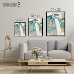 "Artery8 Mount Nikko Urami Waterfall Framed Canvas Wall Art Print Hiroshige in Green - Size: W12"" x H16""" - thumbnail 4