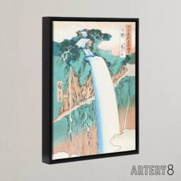 "Artery8 Mount Nikko Urami Waterfall Framed Canvas Wall Art Print Hiroshige in Green - Size: W12"" x H16""" - thumbnail 2