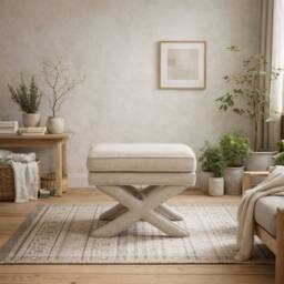 Wyld Haus Theodor Stone Linen Blend Stool with X Legs
