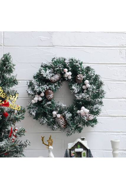 Living and Home D30cm Snow Flocked Christmas Artificial Wreath with Classical Xmas Ornaments in Green - image 1