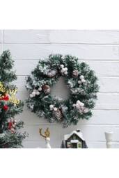 Living and Home D30cm Snow Flocked Christmas Artificial Wreath with Classical Xmas Ornaments in Green - thumbnail 1