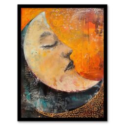 "Artery8 Sleeping Crescent Moon Abstract Oil Painting Framed Wall Art in Orange - Size: W12"" x H16""" - thumbnail 1