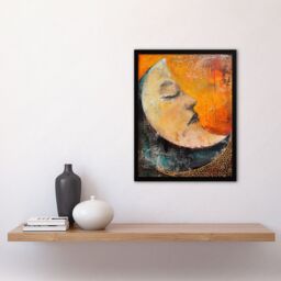 "Artery8 Sleeping Crescent Moon Abstract Oil Painting Framed Wall Art in Orange - Size: W12"" x H16""" - thumbnail 4