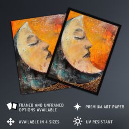 "Artery8 Sleeping Crescent Moon Abstract Oil Painting Framed Wall Art in Orange - Size: W12"" x H16""" - thumbnail 2