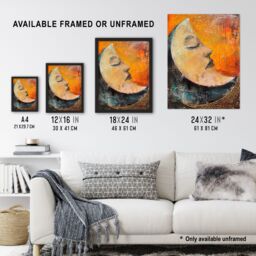 "Artery8 Sleeping Crescent Moon Abstract Oil Painting Framed Wall Art in Orange - Size: W12"" x H16""" - thumbnail 3