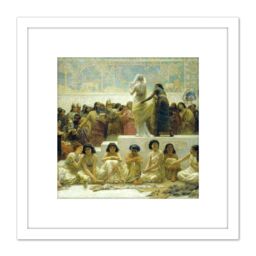 Artery8 Edwin Long Babylonian Marriage Market Painting 8X8 Inch Square Wooden Framed Wall Art Print Picture with Mount in White - thumbnail 1