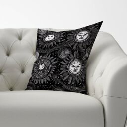 Warren Reed - Designer Moon & Sun White Black Cushions - Size: 60 cm x 60 cm - thumbnail 2