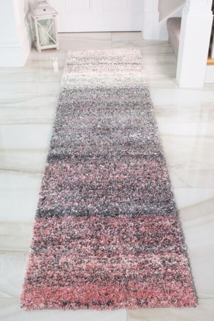 Kukoon Runner Rug Pink Stripe Distressed Shaggy Long Hallway Rugs - Size: 60 cm x 240 cm - image 1