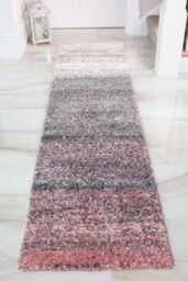 Kukoon Runner Rug Pink Stripe Distressed Shaggy Long Hallway Rugs - Size: 60 cm x 240 cm - thumbnail 1