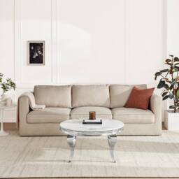 FurnitureboxUK Skye Round White Marble Glass & Metal Coffee Table - thumbnail 2