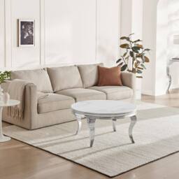 FurnitureboxUK Skye Round White Marble Glass & Metal Coffee Table - thumbnail 3