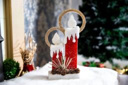 Shatchi 41Cm Christmas Pre Lit Twin Candles Battery Operated Glitter Foam Snow Covered Finish Table Decoration Red - thumbnail 2