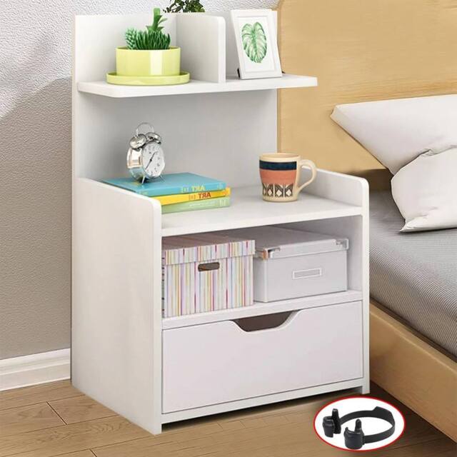 Havendro White Bedroom Nightstand with Storage Drawer Cabinet - image 1