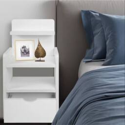 Havendro White Bedroom Nightstand with Storage Drawer Cabinet - thumbnail 6
