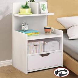 Havendro White Bedroom Nightstand with Storage Drawer Cabinet - thumbnail 1