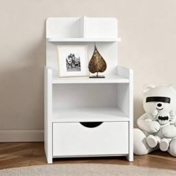 Havendro White Bedroom Nightstand with Storage Drawer Cabinet - thumbnail 7