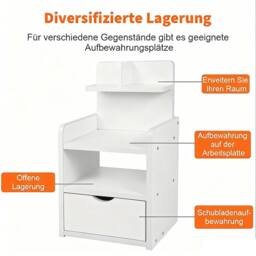 Havendro White Bedroom Nightstand with Storage Drawer Cabinet - thumbnail 5
