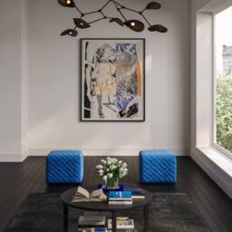 Lemon Pavilion Furniture Colline Small Cobalt Pouffe - Velvet/Metal - L50xW50xH42 cm in Blue - thumbnail 4