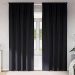 Berkfield Home Modern Curtains with Curtains 2 pcs Black 260 x 140 cm Polyester - thumbnail 2