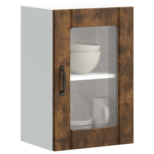 Berkfield Home Kitchen Wall Cabinet with Glass Door Lucca Smoked Oak in Brown - image 1