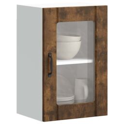 Berkfield Home Kitchen Wall Cabinet with Glass Door Lucca Smoked Oak in Brown - thumbnail 1