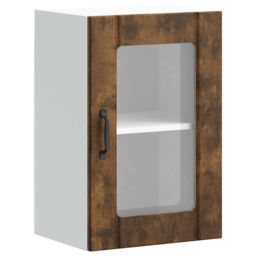 Berkfield Home Kitchen Wall Cabinet with Glass Door Lucca Smoked Oak in Brown - thumbnail 2