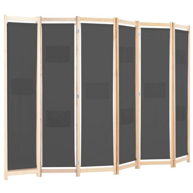 Berkfield Home Stylish 6-Panel Room Divider Grey 240x170x4 cm Fabric - Size: 240 x 170 x 4 cm - image 1