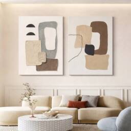 Mafett Contemporary Abstract Canvas Wall Art Set of 2 Neutral Home Decor in Beige - Size: W59 cm x H84 cm - thumbnail 1