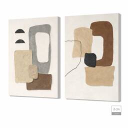 Mafett Contemporary Abstract Canvas Wall Art Set of 2 Neutral Home Decor in Beige - Size: W59 cm x H84 cm - thumbnail 2