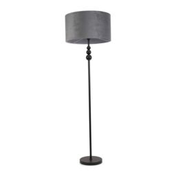 ValueLights Marissa Velvet Drum Shade with Black Stacked Ball Floor Lamp in Grey - thumbnail 2