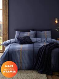 Catherine Lansfield Melrose Tweed 100% Brushed Cotton Duvet Cover & Pillowcase Set in Blue - Size: Single