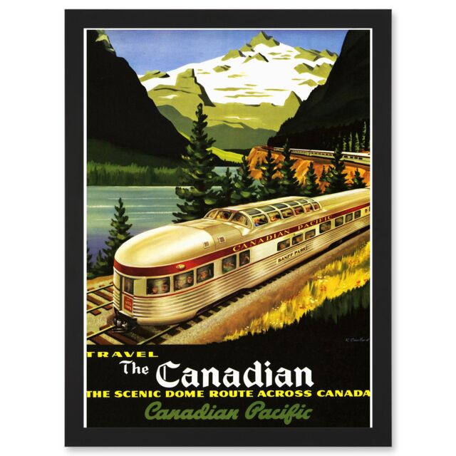 Artery8 Rail Scenic Dome Route Canada Pacific Railways Travel Train A4 Artwork Framed Wall Art Print in Black - image 1