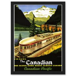 Artery8 Rail Scenic Dome Route Canada Pacific Railways Travel Train A4 Artwork Framed Wall Art Print in Black - thumbnail 1