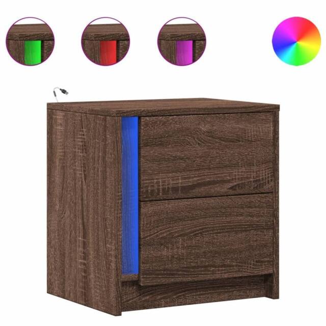 Berkfield Home Bedside Cabinets with LED Lights 2 pcs Brown Oak Engineered Wood - image 1