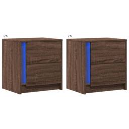 Berkfield Home Bedside Cabinets with LED Lights 2 pcs Brown Oak Engineered Wood - thumbnail 3