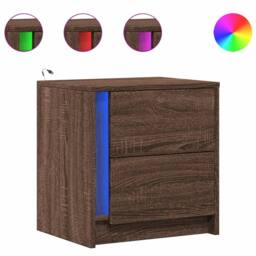 Berkfield Home Bedside Cabinets with LED Lights 2 pcs Brown Oak Engineered Wood - thumbnail 1