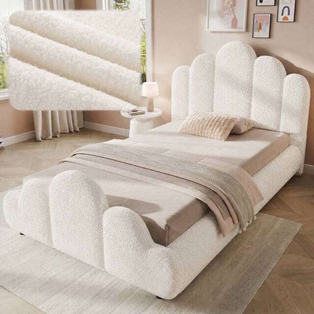 BTM 3FT Bouclé Petal Bed Cloud Footboard 90x190 Cream White - Size: Single - image 1