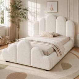 BTM 3FT Bouclé Petal Bed Cloud Footboard 90x190 Cream White - Size: Single - thumbnail 5