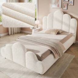 BTM 3FT Bouclé Petal Bed Cloud Footboard 90x190 Cream White - Size: Single